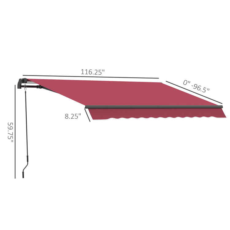 Outsunny 10' X 8' Retractable Awning, Patio Awnings, Sunshade Shelter W Manual Crank Handle, Uv & Water Resistant Fabric And Aluminum Frame For Deck, Balcony, Yard, Red