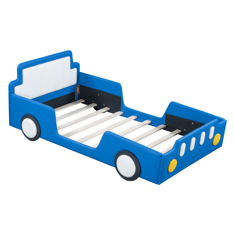Twin Size Race Car Shaped Platform Bed With Wheels,Blue
