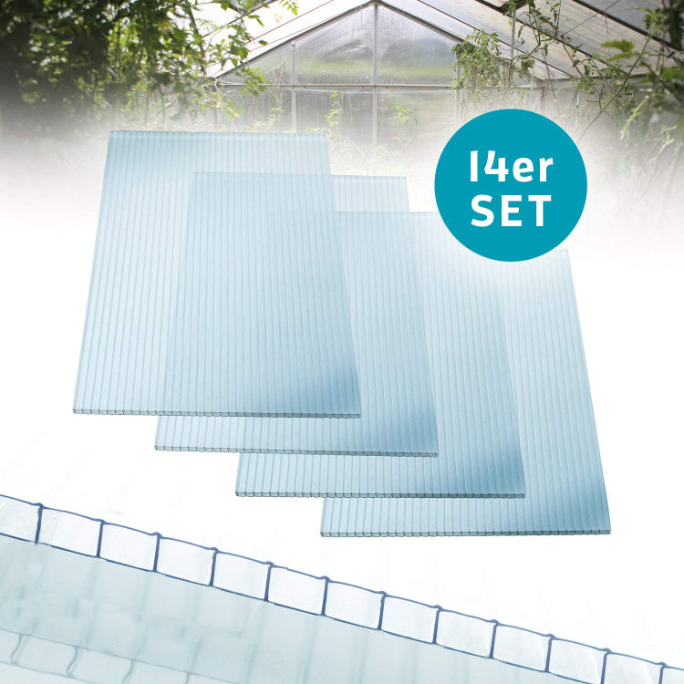 14 Pieces Set 2' W X 4' L Polycarbonate Panel,Twin Wall Polycarbonate Sheets Waterproof Uv Protected Reinforced Clear Sheets For Greenhouse, Outdoor, Plant Stand Roof