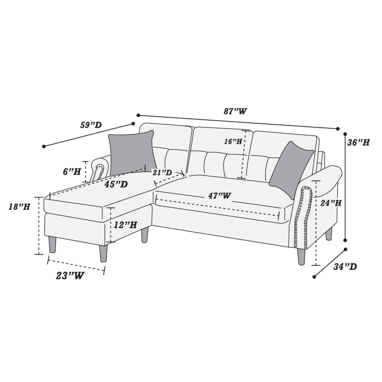 Reversible Sectional Set W 2 Accent Pillows In Tan
