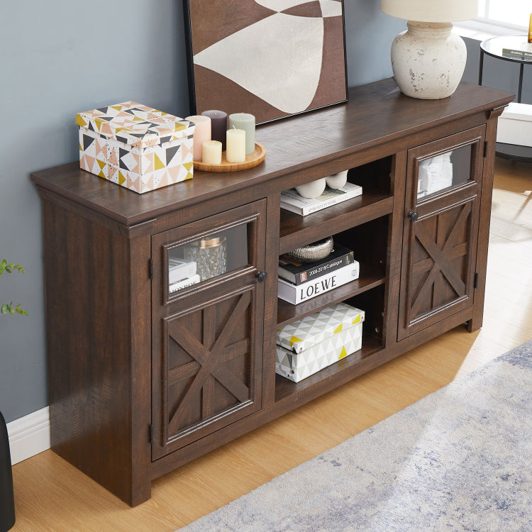 2 Doors Cabinet Farmhouse Cabinet, Farmhouse Tv Stand Barn Design,Modern Farmhouse Tv Media Stand, Large Barn Inspired Home Entertainment Console,Espresso, 60.23"W*15.35"D*31.7"H