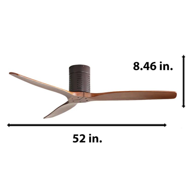 52 Inch Flush Mount With Remote Control, 3 Reversible Wood Blades Noiseless Dc Motor Without Light
