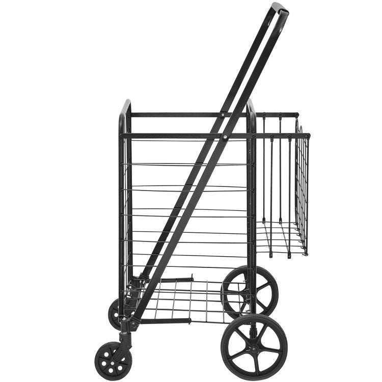 Folding Shopping Cart, Jumbo Grocery Cart With Double Baskets, 360 Swivel Wheels, Heavy Duty Utility Cart, 110 Lbs Large Capacity Utility Cart For Laundry, Shopping, Grocery, Luggage