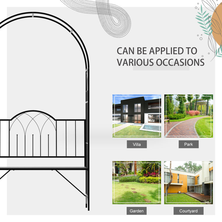 Outsunny Metal Trellis Arbor Arch For Climbing Plants With Garden Bench, Grow Grapes & Vines, Patio Decor & 2 Person Outdoor Interlacing Decorative Seating With Tips, 484 Lbs. Weight Capacity, Black