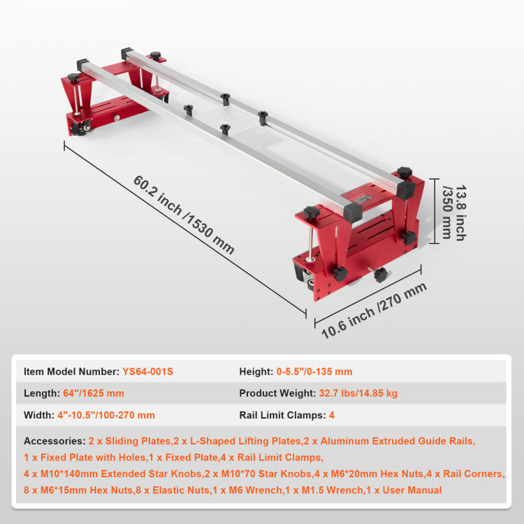 Router Sled Adjustable Wood Slab Flattening Mill Router Jig 64" Length