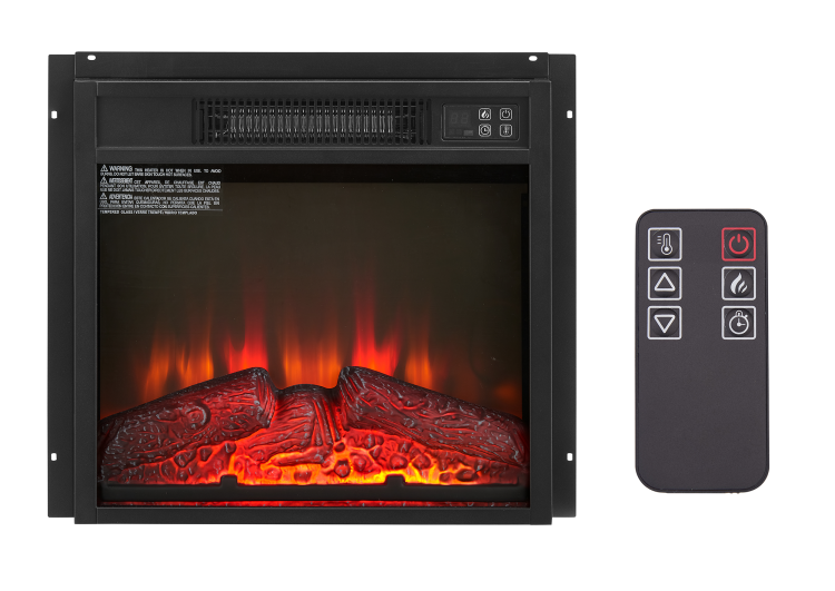 Electric Fireplace Insert 18" 1400W 120V ,Equipped With Remote Control, Ultra Thin Heater With Log Set & Realistic Flame Black