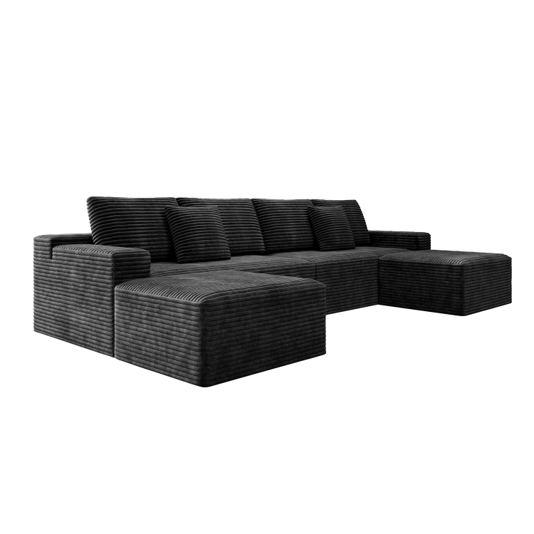 137.8*70.9"Modular Sectional Sofa Seat,Upholstered Compressed Couch For Living Room,Bedroom,Apartment,No Assembly Required,4 Pc Free Combination,Plush Corduroy Fabric,Grey