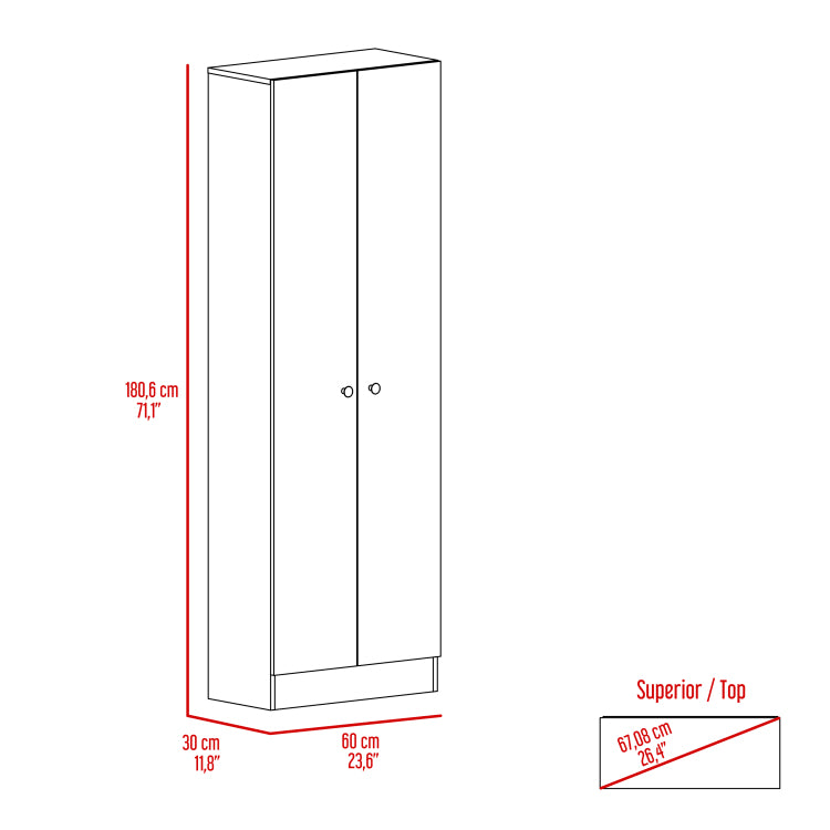 Multistorage Cabinet 71" H, Two Doors, Five Internal Shelves, White