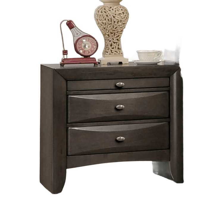 Gray Simple Contemporary 1Pc Nightstand Solid Wood Bedside Table Knob Pulls 2 Drawers Bedside Table