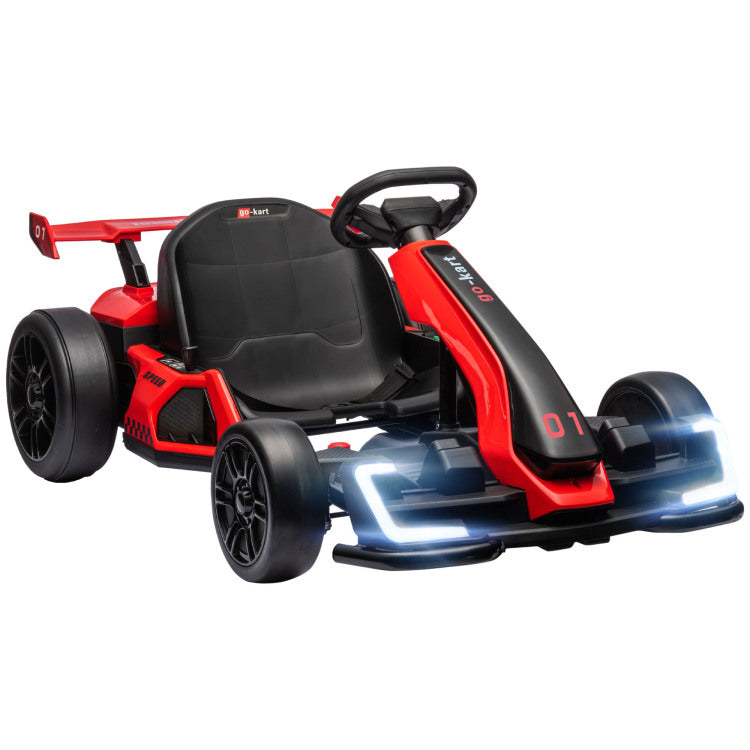 Aosom 24V 7.5 Mph Electric Go Kart With Adjustable Seat, Drifting Car Battery Powered Ride On Toy Outdoor With Slow Start, Button Start, Music, Honking Horn, Lights, For 6 12 Years Old, Red