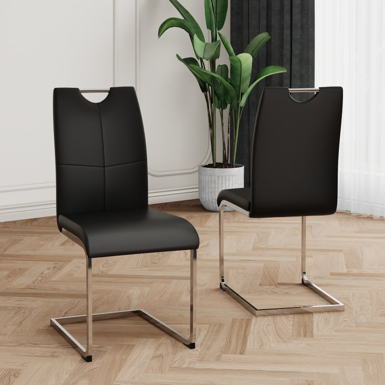 Modern Dining Chairs With Faux Leather Padded Seat Dining Living Room Chairs Upholstered Chair With Chrome Metal Legs Design For Kitchen, Living, Bedroom, Dining Room Side Chairs Set Of 2