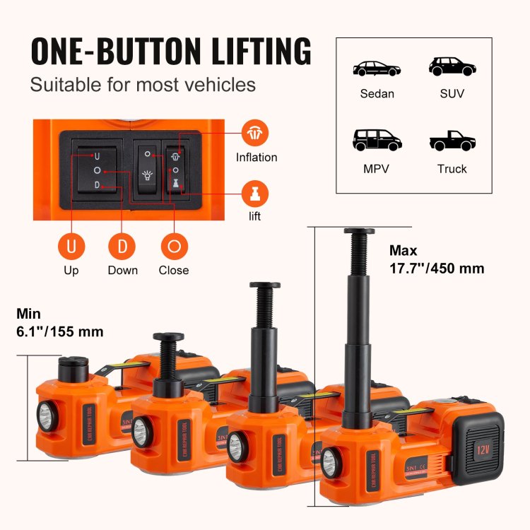 Electric Car Jack, 5 Ton 11023 Lbs Hydraulic Jack With Electric Impact Wrench, Portable Car Lift With Built In Inflatable Pump, And Led Light For Suv Mpv Sedan Truck Change Tires Garage Repair