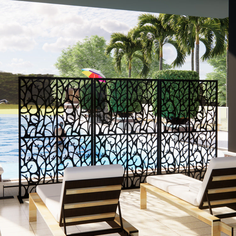 Metal Privacy Screens W3.8Ft X H6Ft Outdoor And Indoor Divider With Free Standing Decorative Privacy Screen For Balcony Patio Garden Room Divider, Black Bird Shape