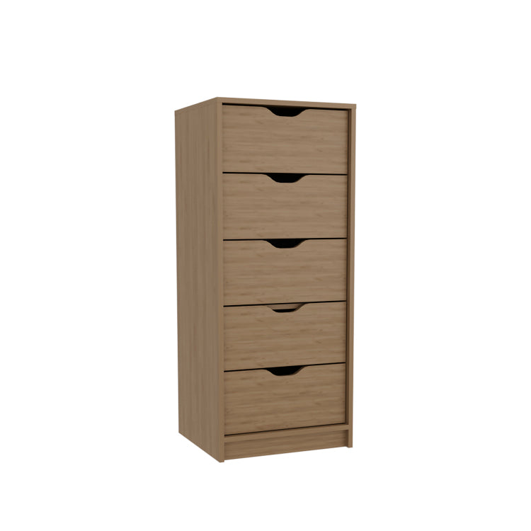 Dresser 42"H, 5 Drawers , Slim Storage Chest Of Drawers, Natural Oak