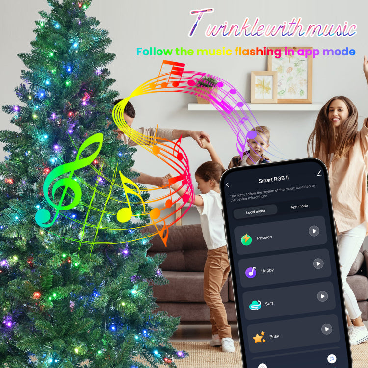 6Ft Green Christmas Tree With 300 Wifi Controlled Rgb Led Lights, 751 Pvc Tips, 38 Light Functions, Music Sync, Hinged Structure & Metal Stand Smart App Controlled Holiday Tree