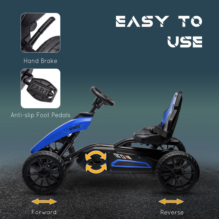 Aosom Kids Pedal Go Kart, Outdoor Ride On Toys With Swing Axle, Adjustable Seat, Handbrake, 4 Shock Absorbing Wheels, Gift For Boys And Girls Aged 3 8 Years Old, Blue