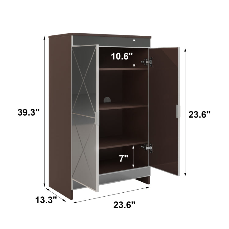 Elegant Decor Mirrored Cabinet With Silver Edging,Mirrored Cabinet With Double Door Storage,Shoe Storage Cabinet For Entryway,Glass Brown Finish