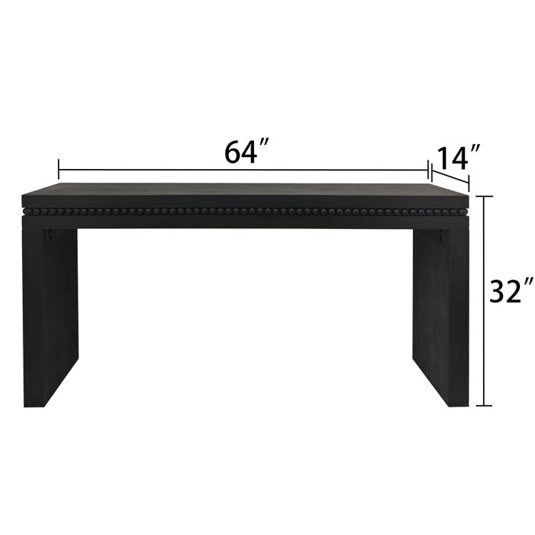 64In Modern Black Wood Console Table Elegant Entryway Table With Decorative Beaded Trim