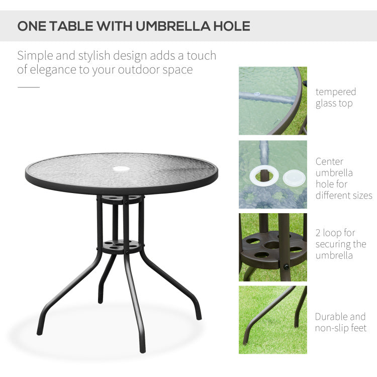 Outsunny 6 Piece Patio Dining Set For 4 With Umbrella, Outdoor Table And Chairs With 4 Folding Dining Chairs & Round Glass Table For Garden, Backyard And Poolside, Black