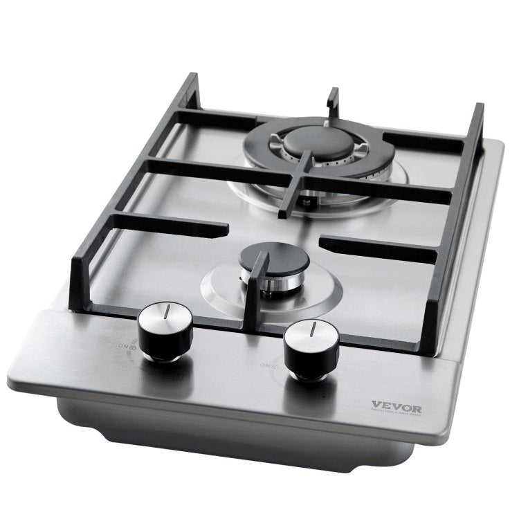 Gas Cooktop 12 Inch, Max 12250Btu 2 Burners Built In Stainless Steel Gas Stove Top, Lpg Ng Convertible Dual Fuel Natural Gas Hob With Thermocouple Protection