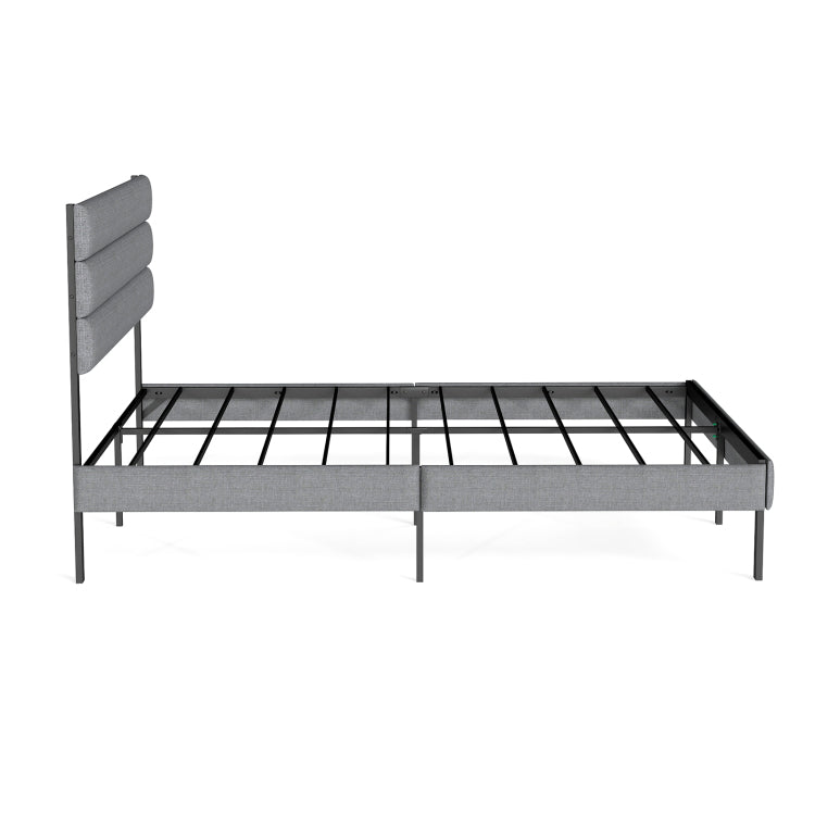 Queen Size Upholstered Platform Bed Frame With Headboard, No Box Spring Needed, 14'' Underbed Storage