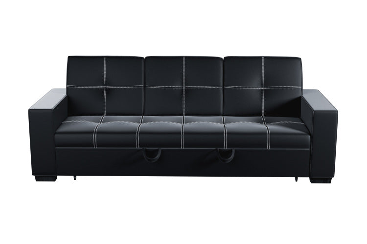 Convertible Sofa In Black Faux Leather