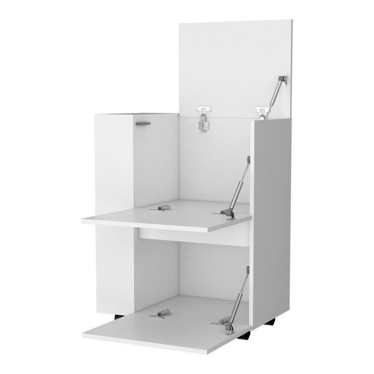 Logan Bar Cart With Two Cabinets And Open Shelves, White