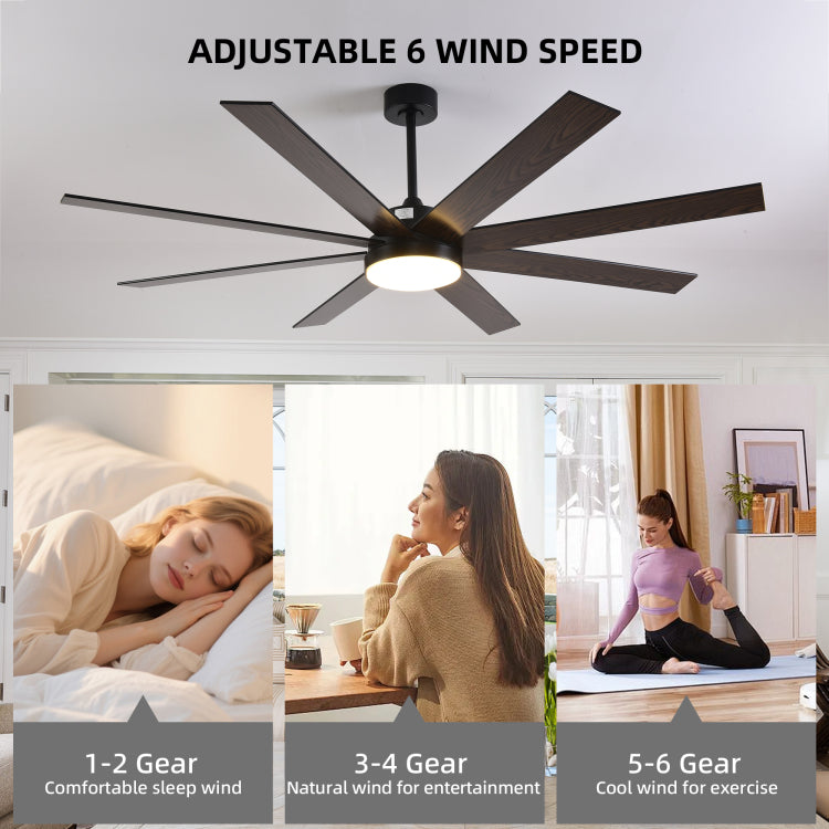 72" With Light, 6 Speed Remote Control, Reversible Dc Motor, Modern 8 Blades With 6" 12" 19.5" Downrods For Home Or Commercial Black Walnut