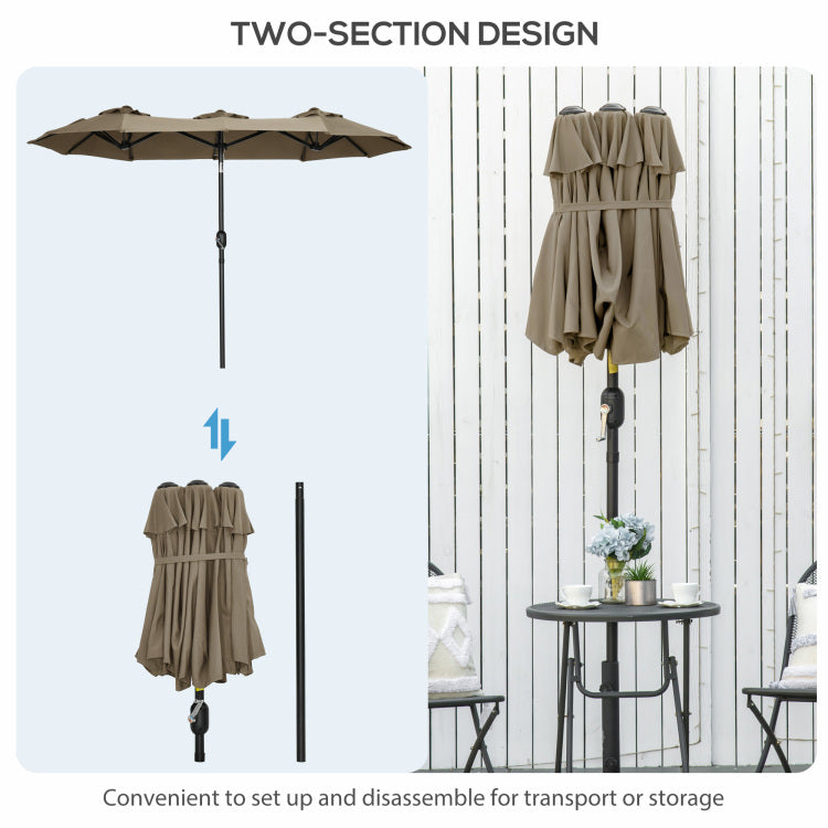 Outsunny Double Sided Patio Umbrella 9.5' Large Outdoor Market Umbrella With Push Button Tilt And Crank, 3 Air Vents And 12 Ribs, For Garden, Deck, Pool, Gray