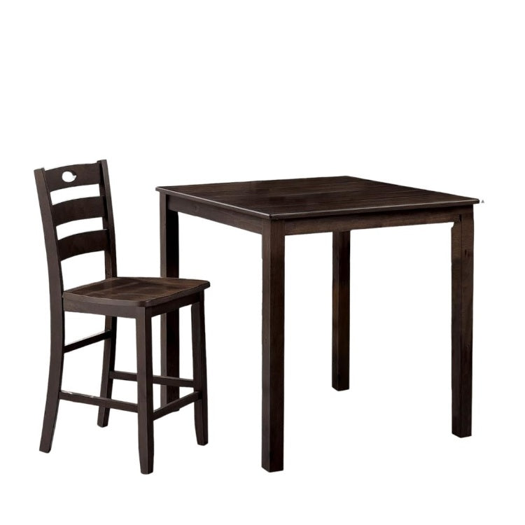 Transitional Style Espresso Finish 5Pc Dining Table Set 1X Square Counter Height Dining Table 4X Slat Back Chairs Dining Room