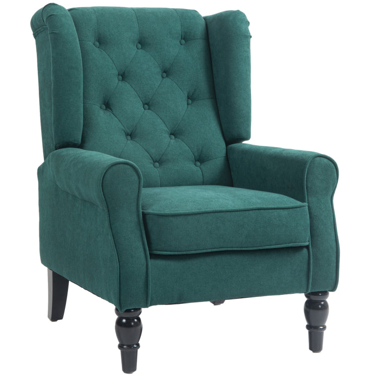 Homcom Button Tufted Accent Chair With High Wingback, Rounded Cushioned Armrests And Thick Padded Seat, Dark Green