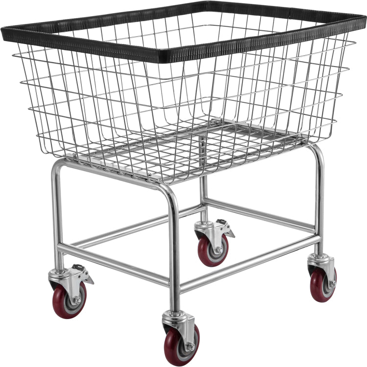 Wire Laundry Cart, 2.5 Bushel Wire Laundry Basket With Wheels, 21''X27''X27.5'' Commercial Wire Laundry Basket Cart, Steel Frame With Chrome Finish, 4Inch Casters, Wire Basket Cart For Laundry