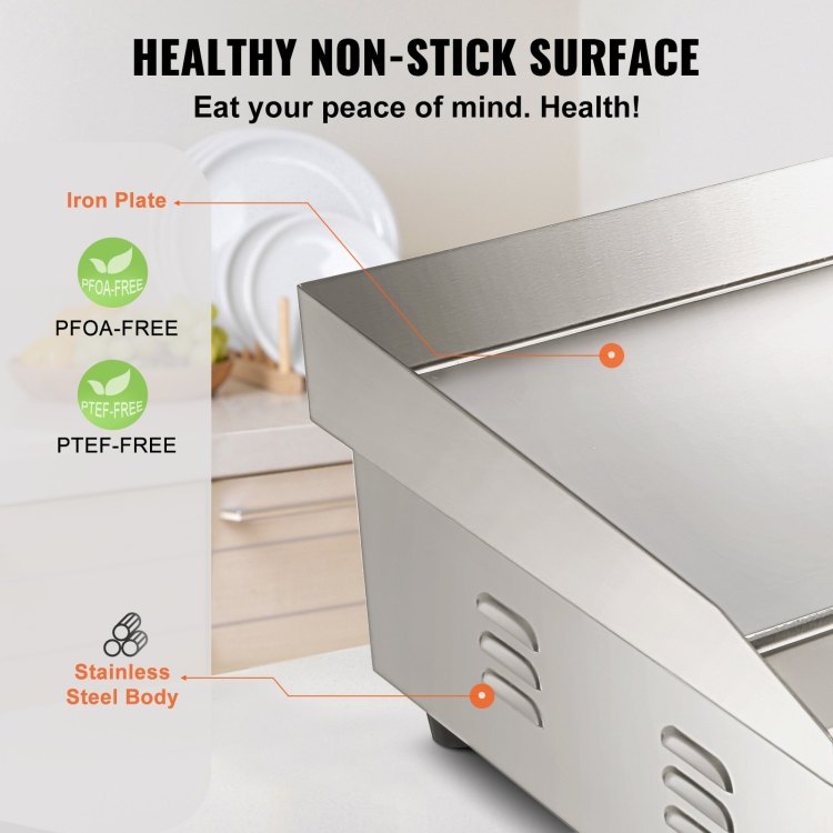 Commercial Electric Griddle, 21", 1600W Countertop Flat Top Grill, Stainless Steel Teppanyaki Grill With Iron Cooking Plate, 122 572 Adjustable Temp Control 2 Shovels & Brushes, 110V