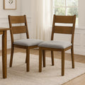 Lyoi Dining Chair Set Of 2, Gray Padded Fabric Seat, Brown Wood Legs
