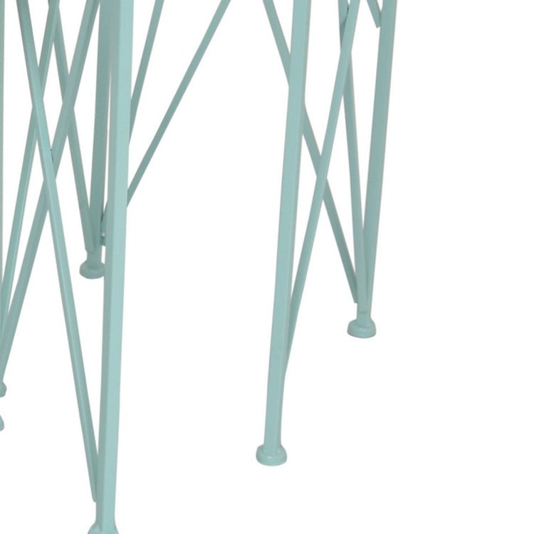 Mito 3Pc Nesting Plant Stand Table, Brown Wood Top, X Cross Blue Metal