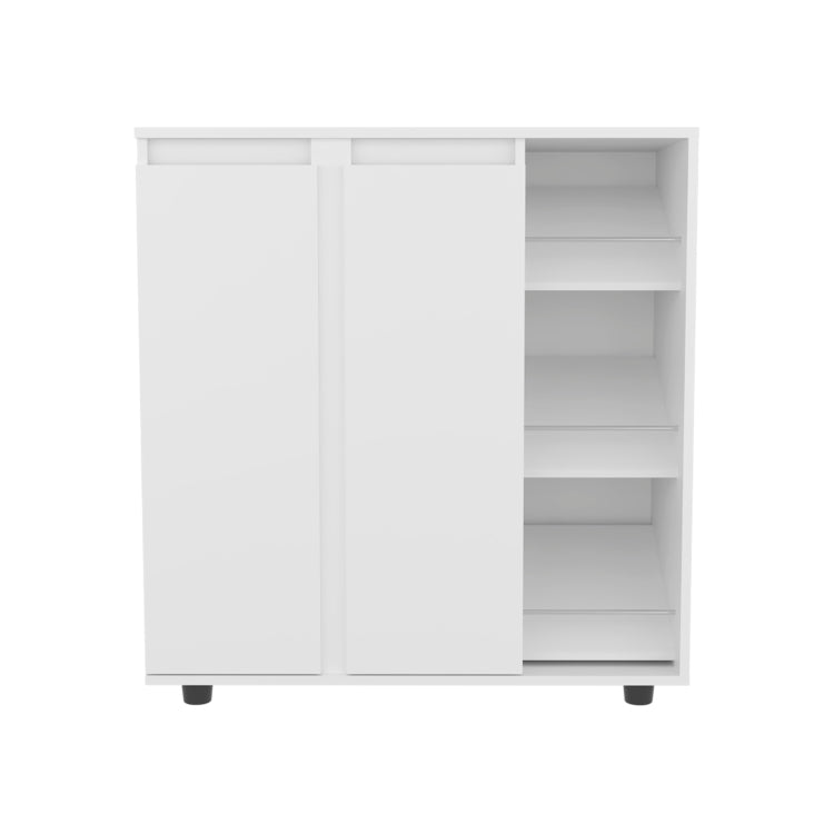 Houck Shoe Rack With 3 Side Tiers, Compact Storage For Shoes, Boots, And Accessories Organizer, White
