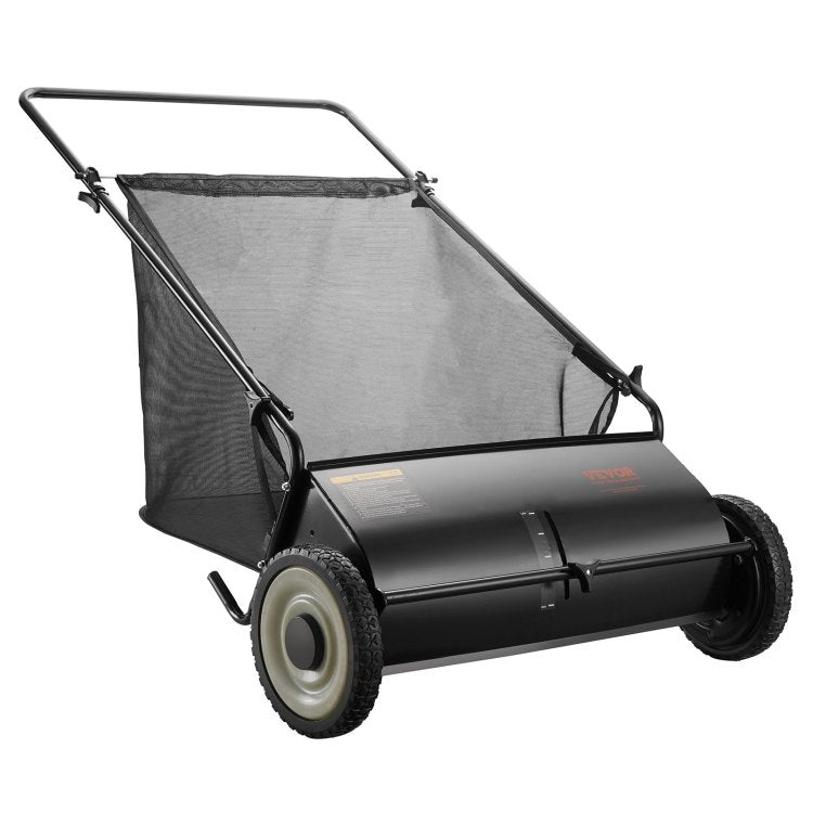Push Lawn Sweeper, 26 Inch Leaf & Grass Collector, Strong Rubber Wheels & Heavy Duty Thickened Steel Durable To Use With Large Capacity 7 Ft Mesh Collection Bag, 4 Spinning Brushes