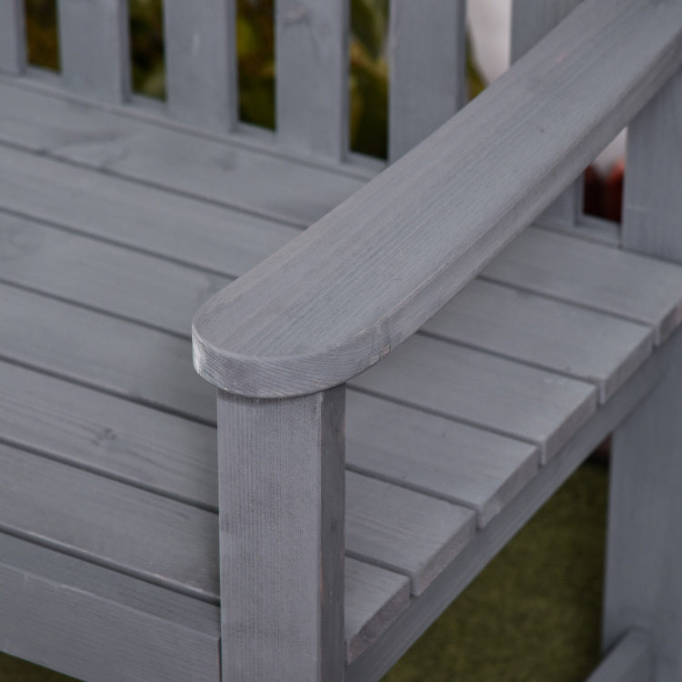 Outsunny 56" Outdoor Wood Bench, 2 Seater Garden Bench With Backrest And Armrest, Patio Bench For Patio, Porch, Poolside, Balcony, Gray