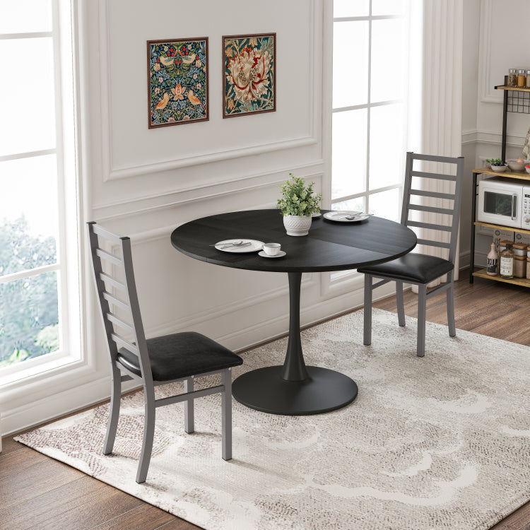 Metal Dining Chairs Set Of 2, Steel Legs And Pu Leather Seats, High Back Armless Dining Chairs, For Kitchen, Living Room, Grey