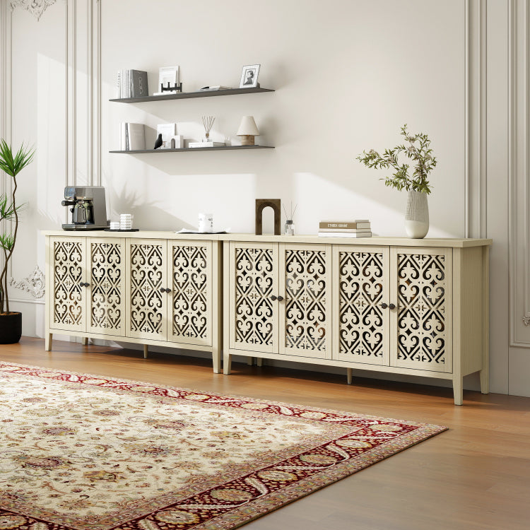 Hollowed Out Cabinet With 4 Doors, American Furniture, Suitable For Bedroom, Living Room, Study