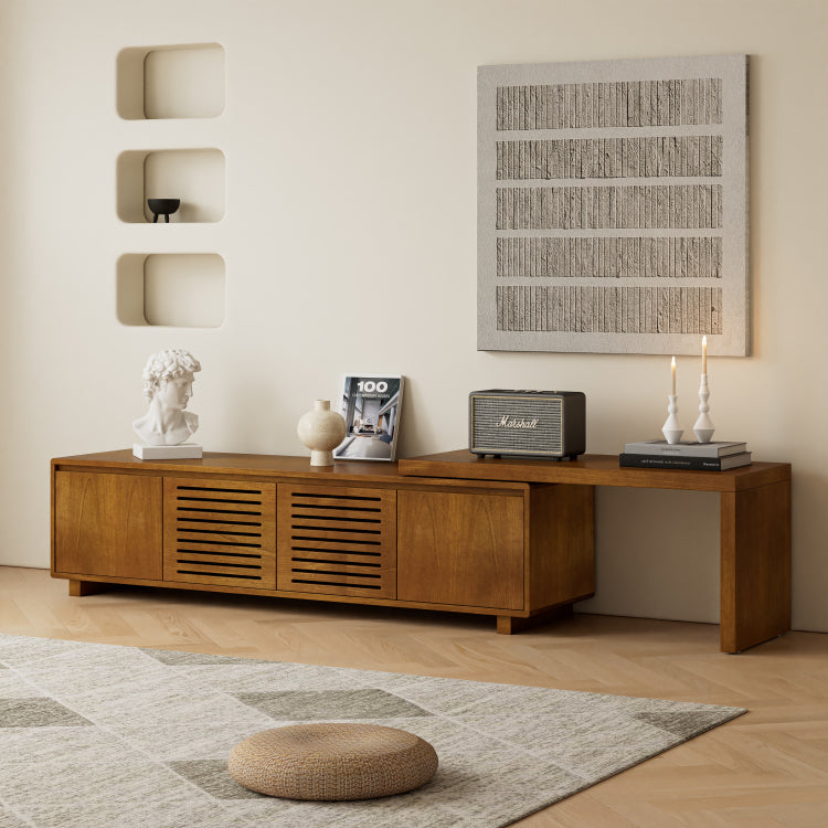 63" Mid Century Modern Extendable Tv Stand For Tvs Up To 75", Media Console Tv Cabinet For Living Room, Farmhouse Entertainment Cabinet With Storage & Adjustable Panel