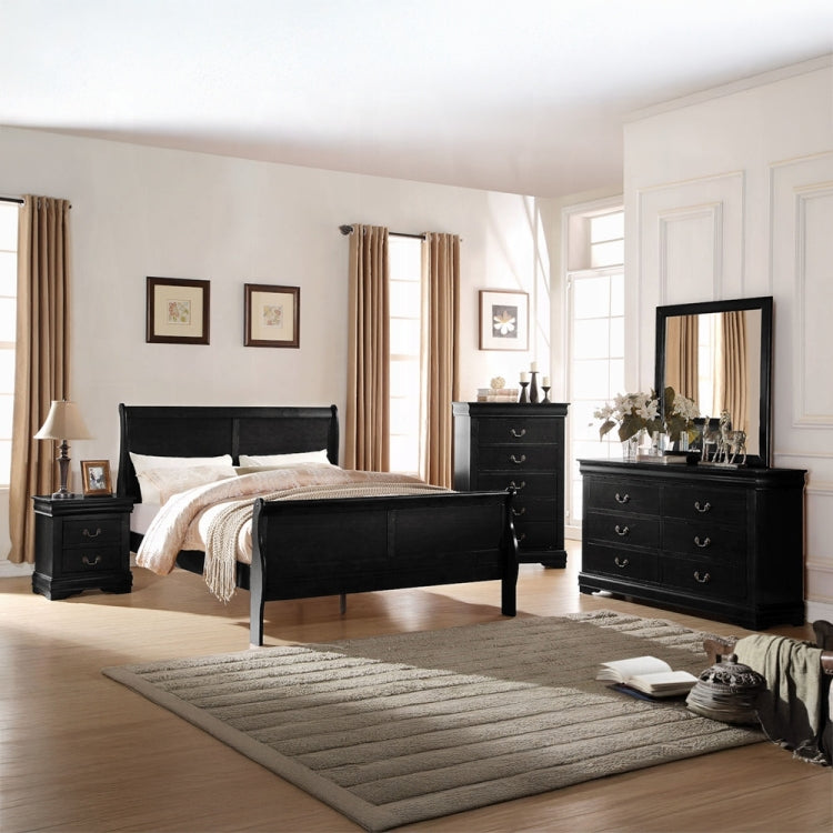 1Pc Traditional Classic Black Finish 2 Drawers Nightstand Wooden Bedroom Furniture
