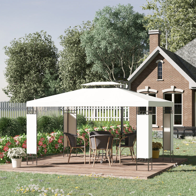 Outsunny 10' X 13' Patio Gazebo, Double Roof Outdoor Gazebo Canopy Shelter With Screen Decorate Corner Frame, For Garden, Lawn, Backyard And Deck, Cream White