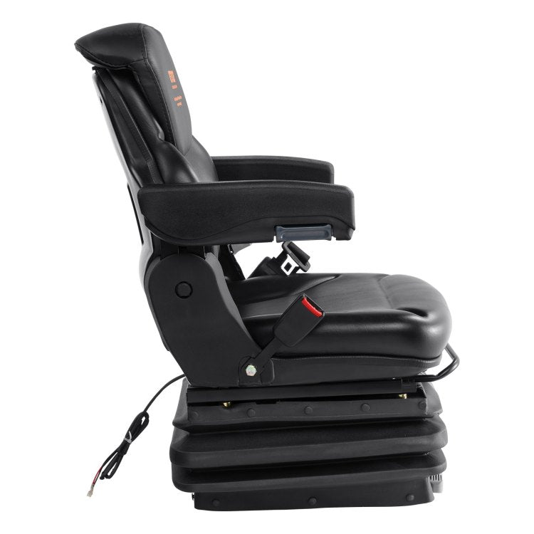 Universal Tractor Seat Suspension, Fold Down Forklift Seat With Adjustable Angle Back, Micro Switch, Seatbelt And Armrests, 3 Level Shock Absorption Tractor Seat For Tractor Loader Excavator