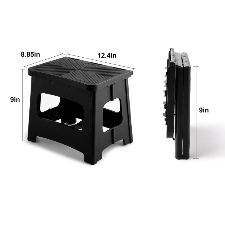 9In Folding Step Stool, Compact, Portable, Non Slip, 300 Lbs. Weight Capacity For Adults And Children. Secure Non Slip Top And Rubber Feet, Great For Home And Camping, Black Color