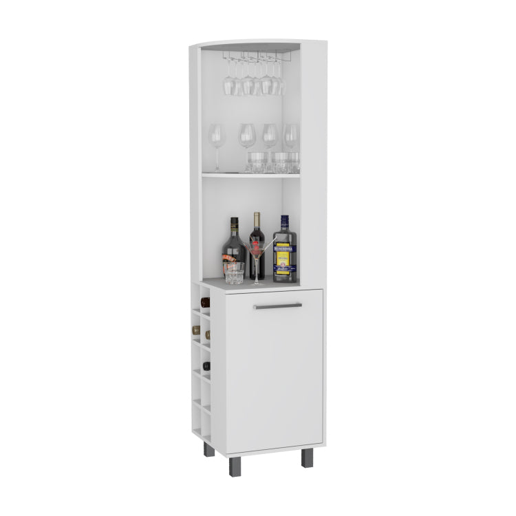 Leah Corner Bar Cabinet With Large Storage And Wine Rack. White