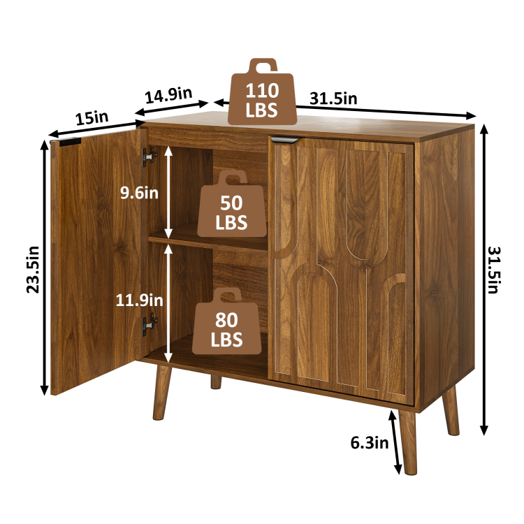 Sideboard Buffet Cabinet With Storage, Farmhouse Buffet Cabinet With Paper Clip Design, Wood Coffee Bar Storage Cabinet For Kitchen, Dining Room, Living Room, Entryway, Walnut,31.5" W