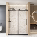 Frameless Single Sliding Shower Door 56 60 "W X 76" H, 1 4 " 6 Mm Clear Tempered Glass, Explosion Proof Film, Stainless Steel Handle Square Tube Track ,Matte Black