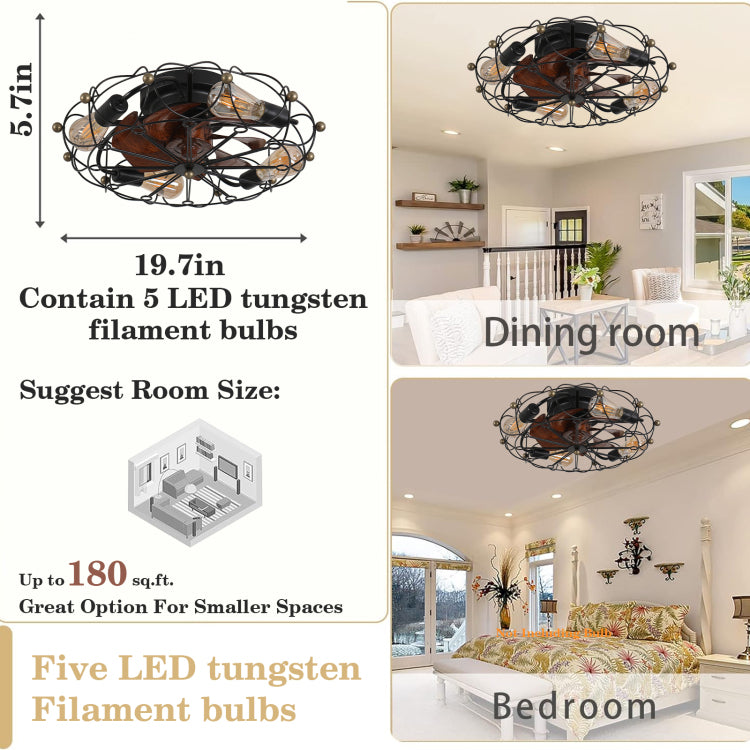 Low Profile Caged With Lights Remote Control, Embedded Modern Industrial