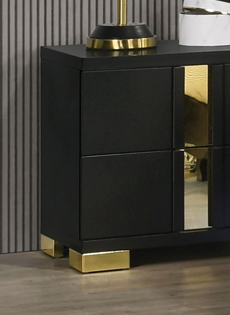 Attractive Beautiful Nightstand Bedroom Furniture Black And Gold Finish Bracketed Metal Legs 1Pc Bedside Table